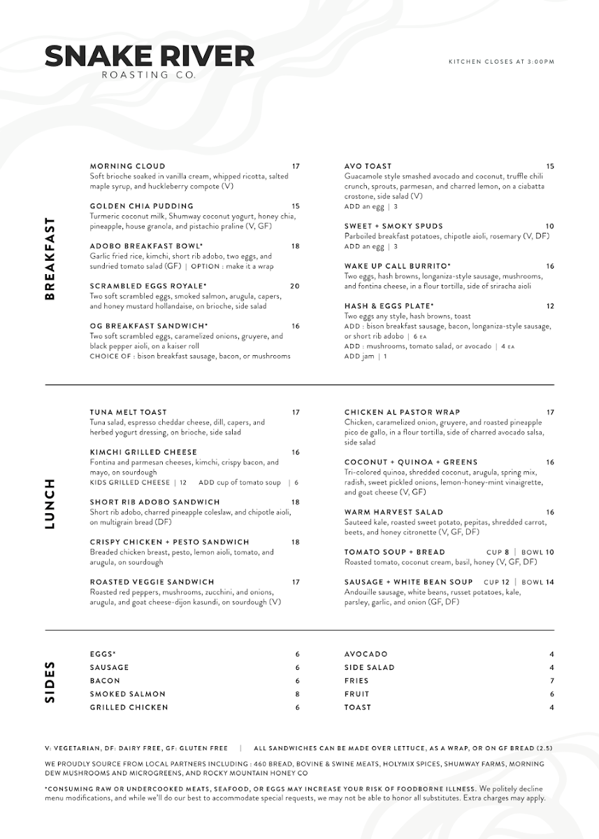 Menu Snake River Roasting Company-1