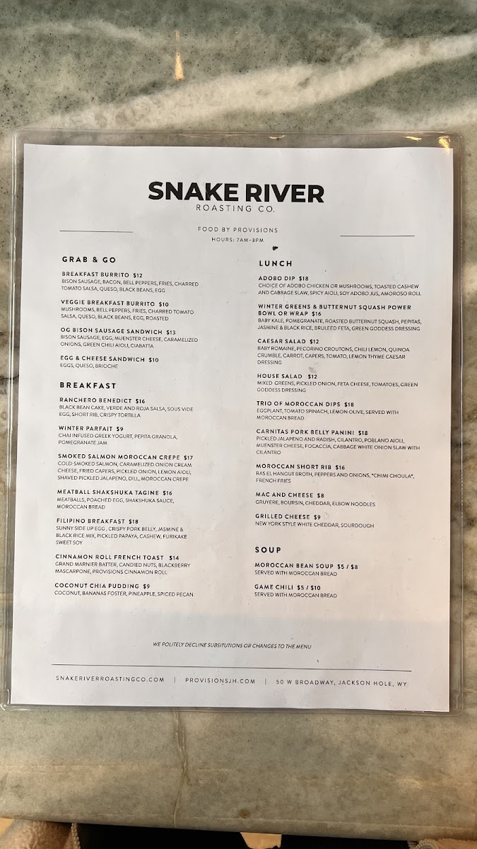 Menu Snake River Roasting Company-9